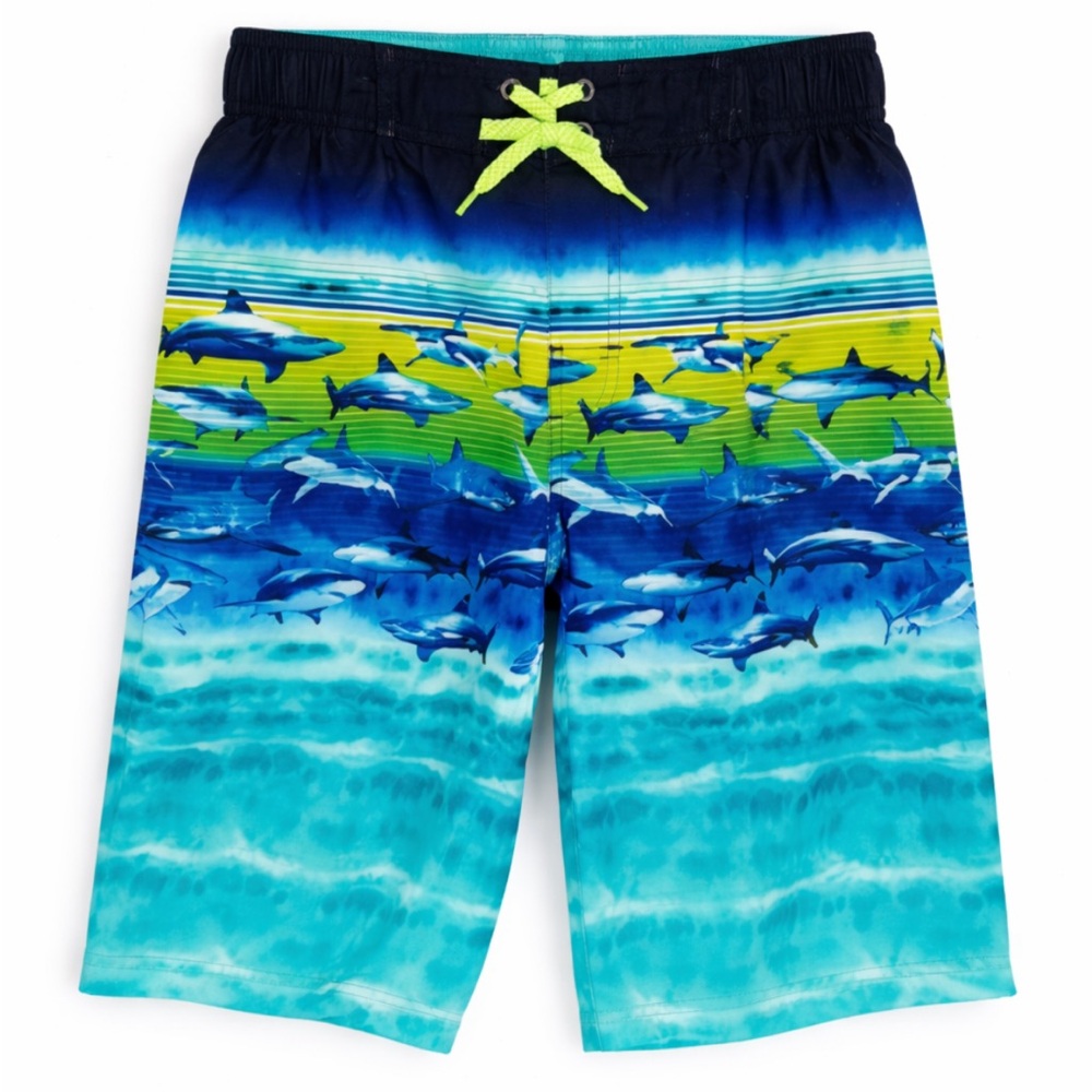 Zero Xposur blue green shark print swim trunks and goggles set size 14/16